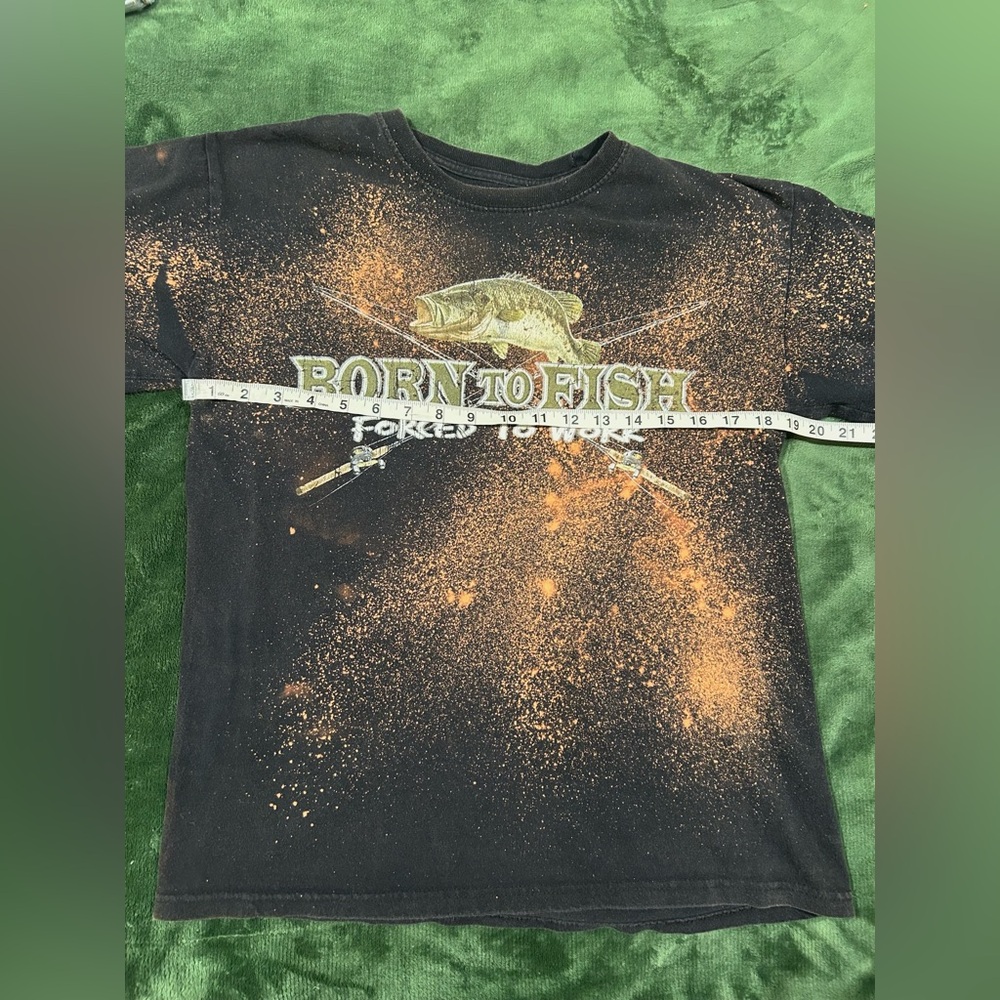 Born to Fish Shirt Bleach Dyed Tee Size M Black Graphic Fishing Grunge Upcycled - Picture 6 of 8
